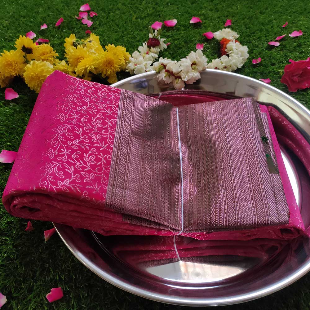Rose Red Romance: Pink Zari Kanjivaram Silk Sarees