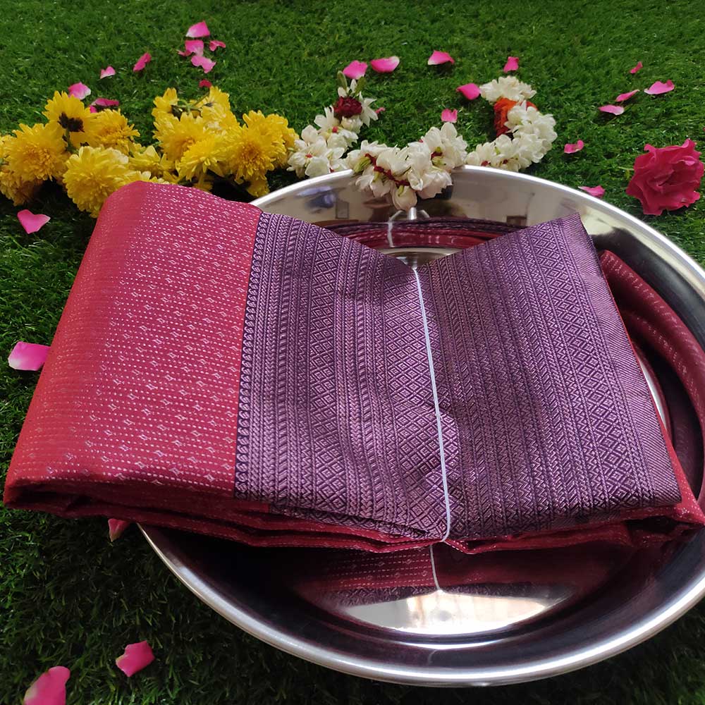 Amaranth Purple Charm: Pink Zari Kanjivaram Silk Sarees
