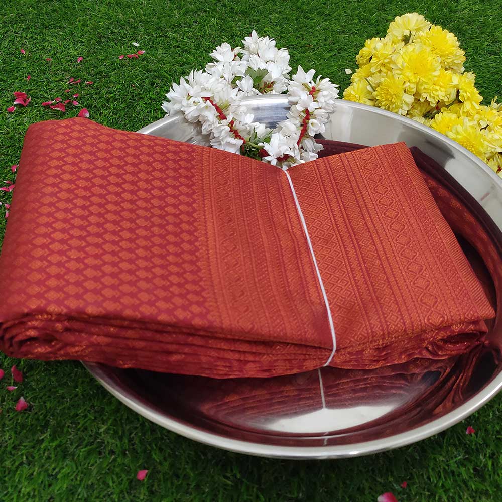 Amaranth Red Kanchivaram Silk Saree with Copper Zari Border