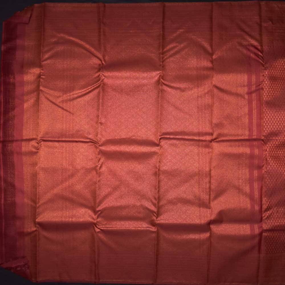 Amaranth Red Kanchivaram Silk Saree with Copper Zari Border