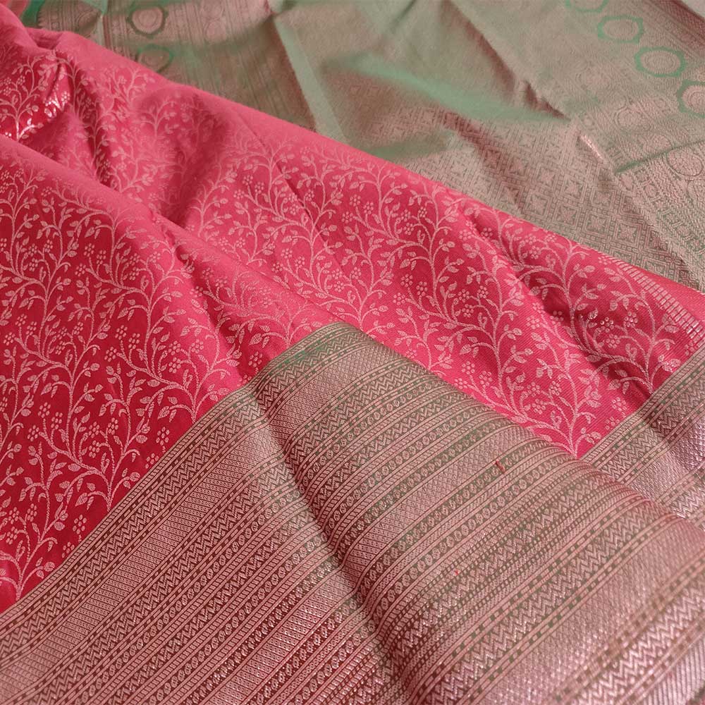 Bright Maroon Magic: Pink Zari Kanjivaram Silk Sarees