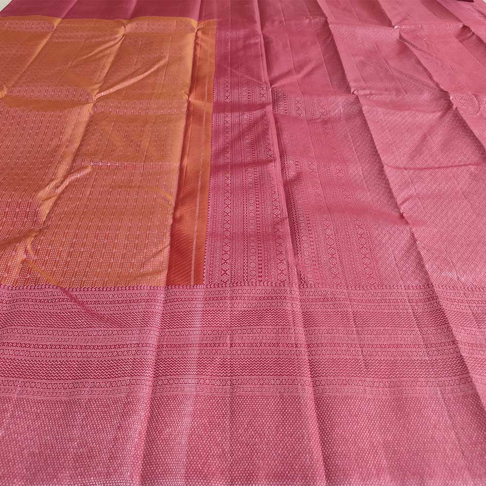 Chinese Brown Charm: Pink Zari Kanjivaram Silk Sarees