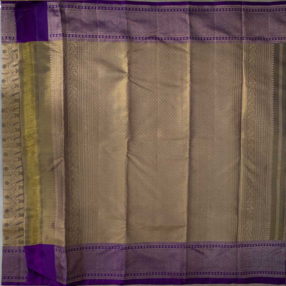 Cream Body, Amethyst Purple Border, Tissue Kanjivaram Silk Sarees
