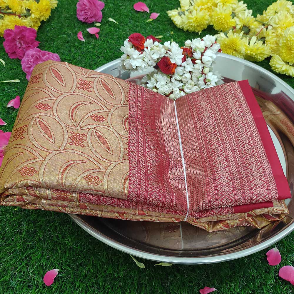 Cream and Raspberry Bliss with Tissue Kanjivaram Silk Sarees