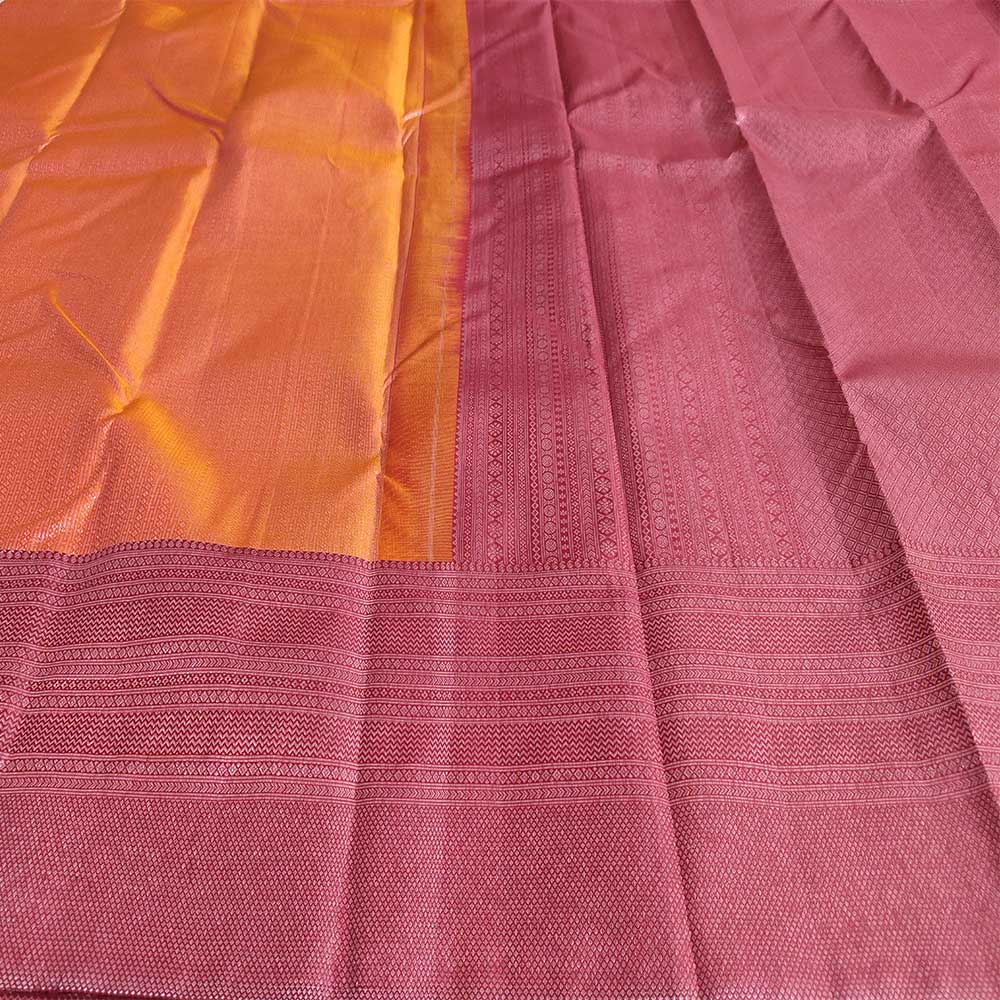 Deep Chestnut orange Charm: Pink Zari Kanjivaram Silk Sarees