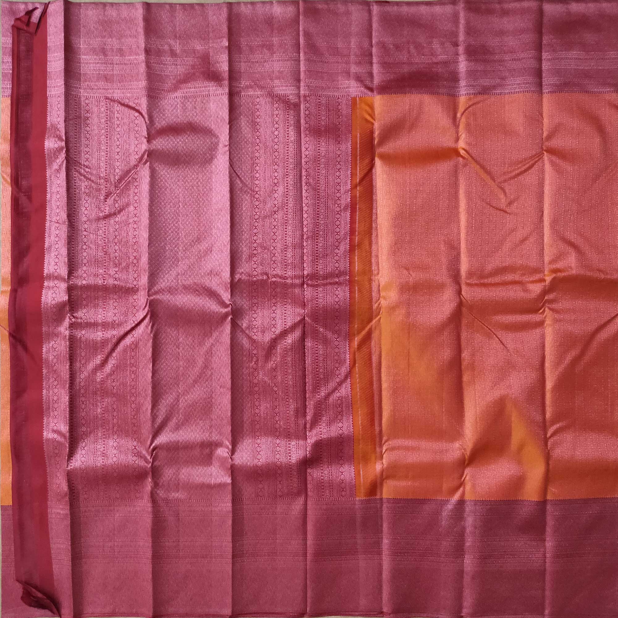 Deep Chestnut orange Charm: Pink Zari Kanjivaram Silk Sarees