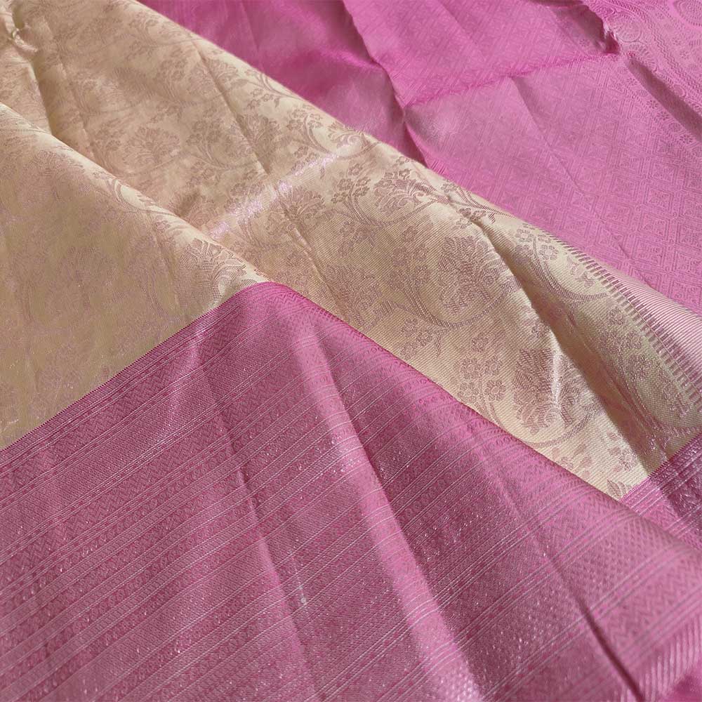 Golden Tan Gleam: Pink Zari Kanjivaram Silk Sarees