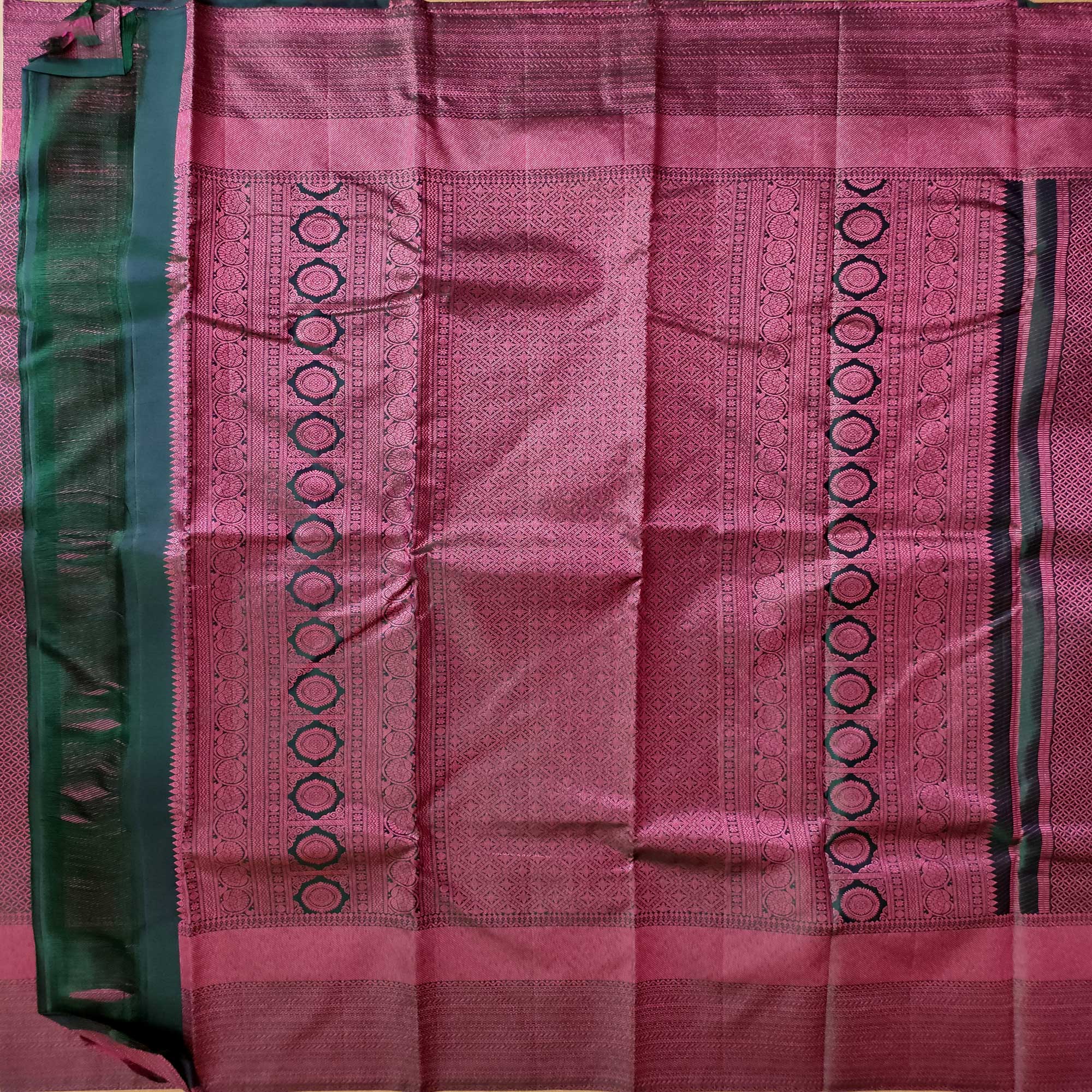Jungle Green Blossom: Pink Zari Kanjivaram Silk Sarees