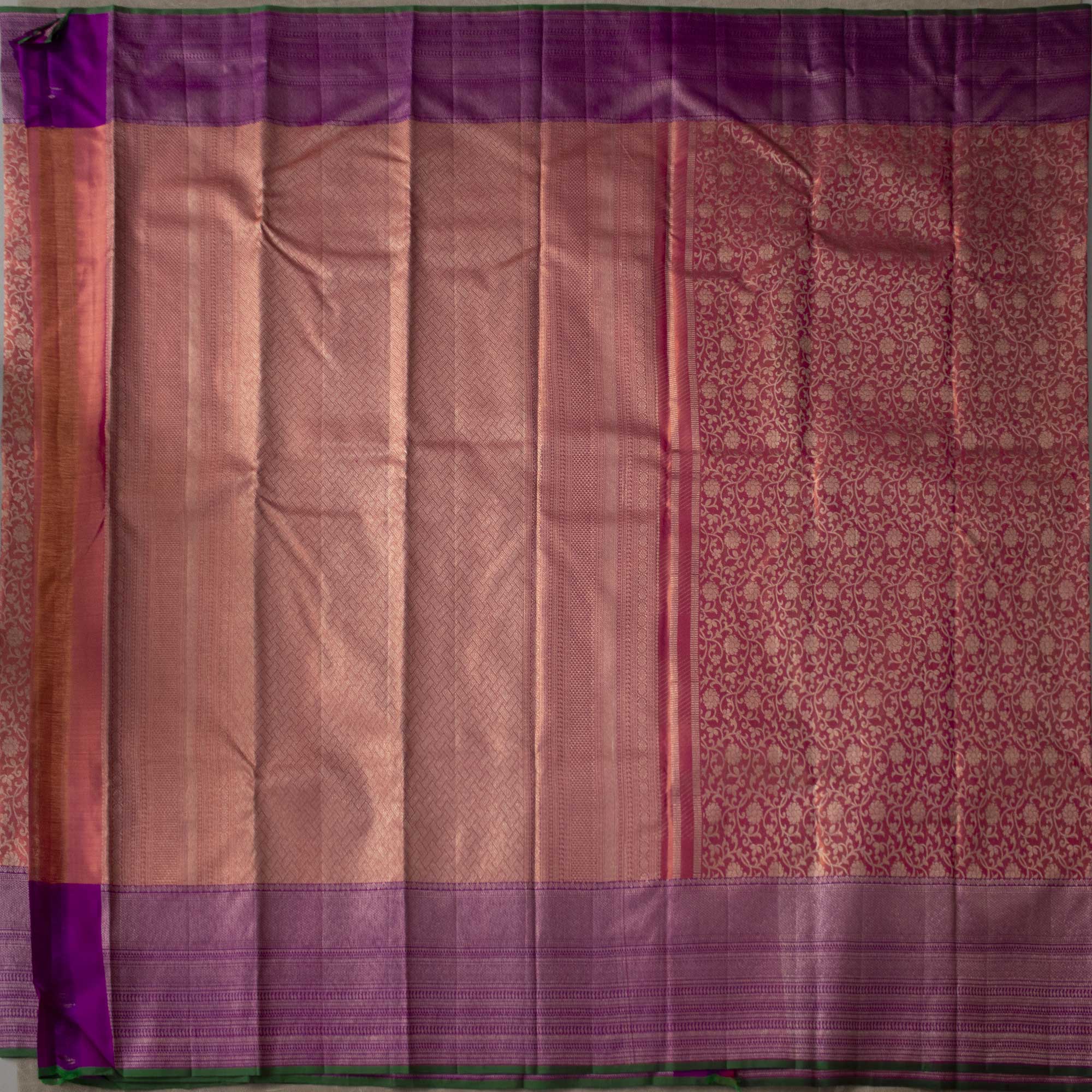 Light Carrot Body, Barbie Pink Border, Tissue Kanjivaram Silk Sarees