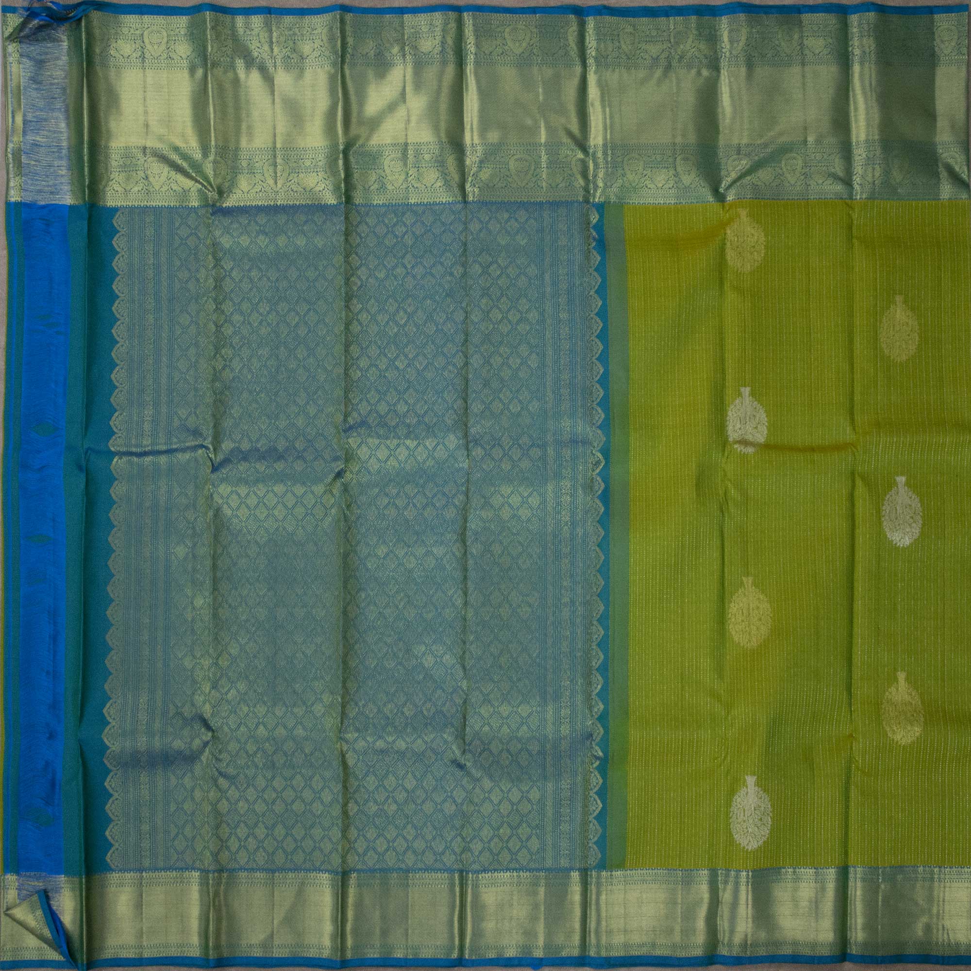 Limeade Green Body with Maya Blue Border Kanjivaram Silk Sarees