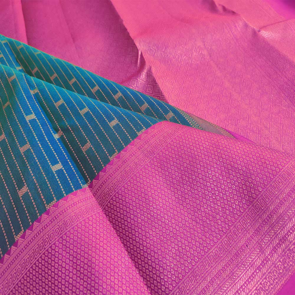 Medium Electric Blue with Pink Zari Kanjivaram Silk Sarees