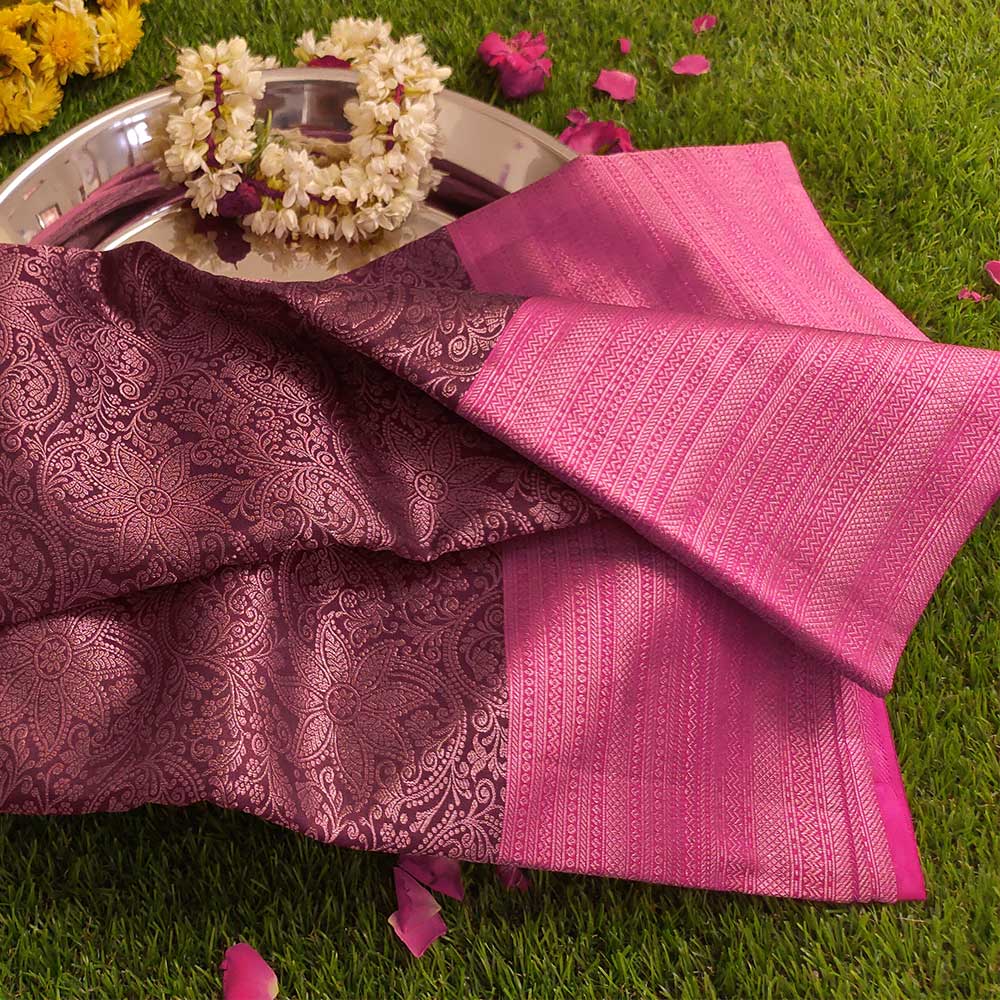 Persian Plum Passion: Pink Zari Kanjivaram Silk Sarees