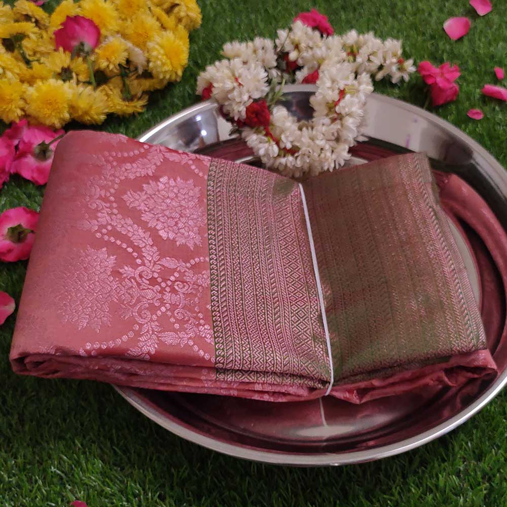 Rosy Radiance: Pink Zari Kanjivaram Silk Sarees