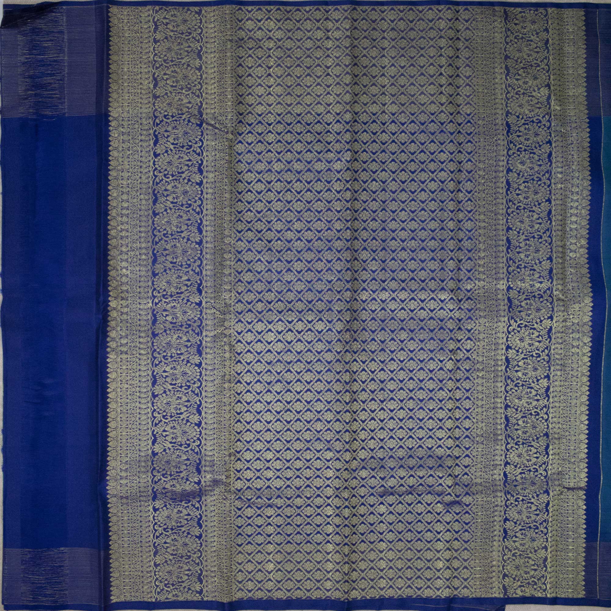 Teal Green Body, Royal Blue Border Kanjivaram Silk Sarees