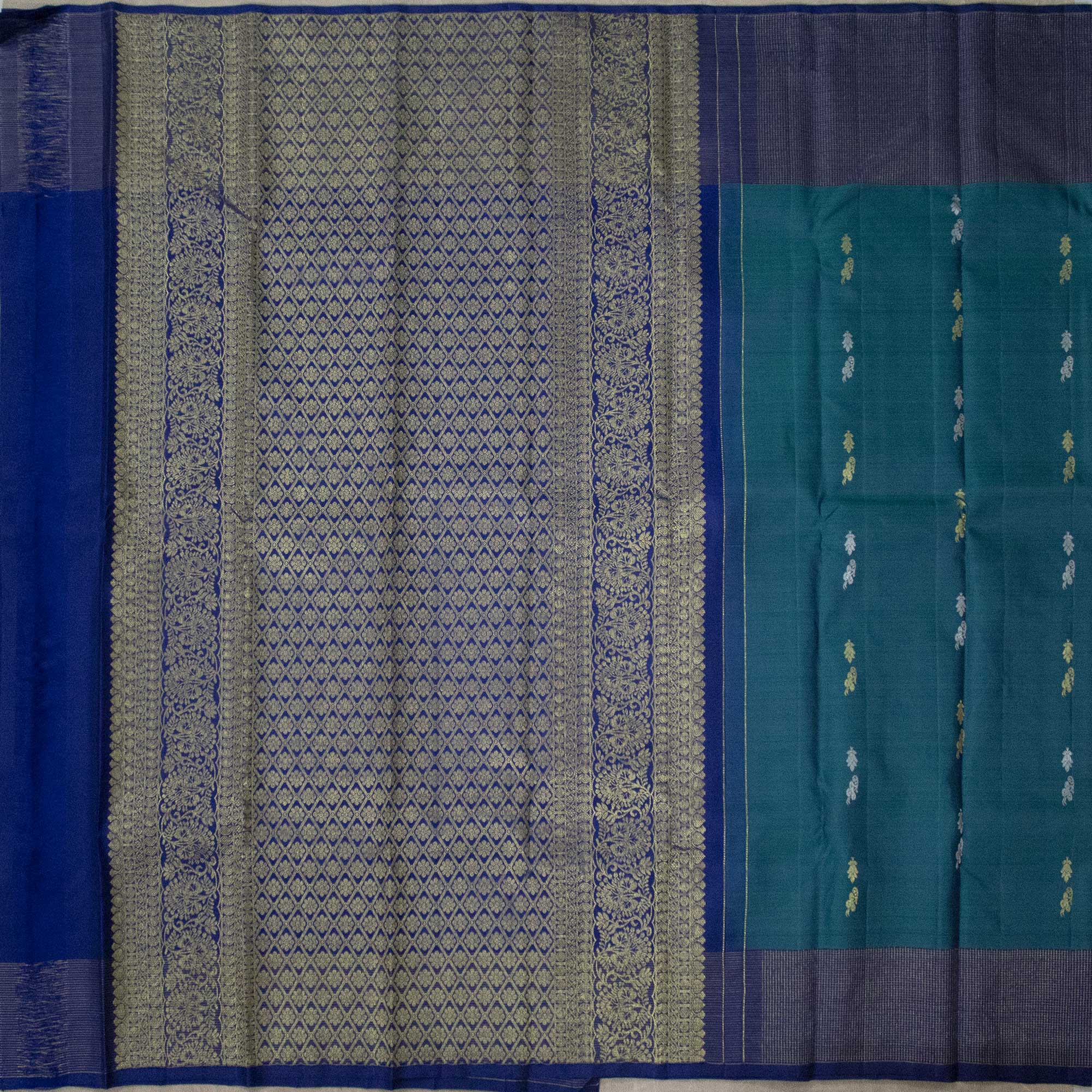 Teal Green Body, Royal Blue Border Kanjivaram Silk Sarees