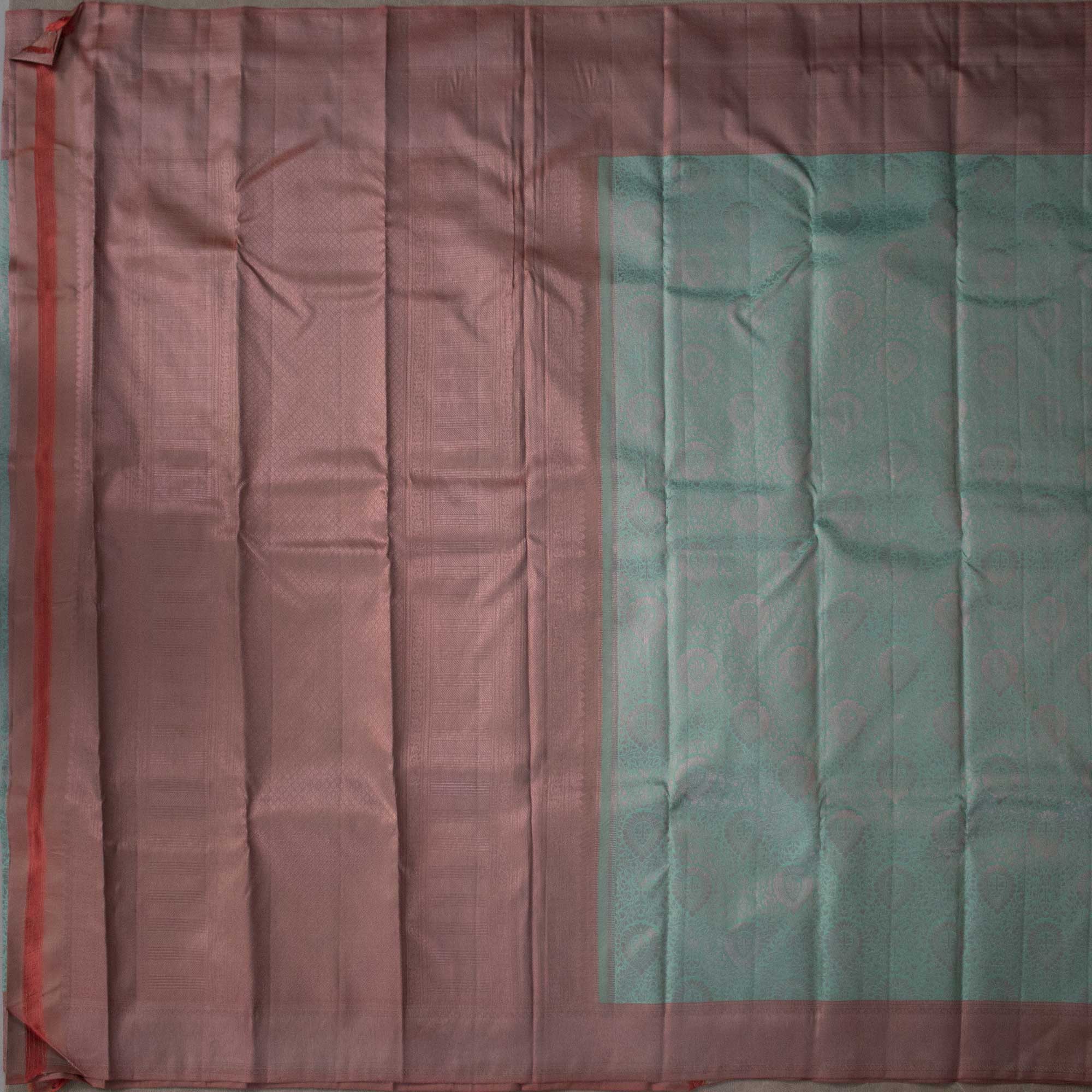 Turquoise Green Body, Millennial Border, Pink Zari Kanjivaram Silk Sarees